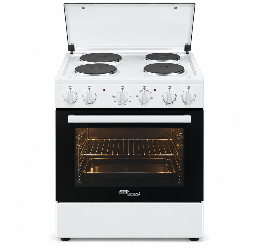 Super General SGC5041BS 50x50cm Freestanding Electric Cooking Range, 4 Hot Plates, Electric Oven & Grill, White