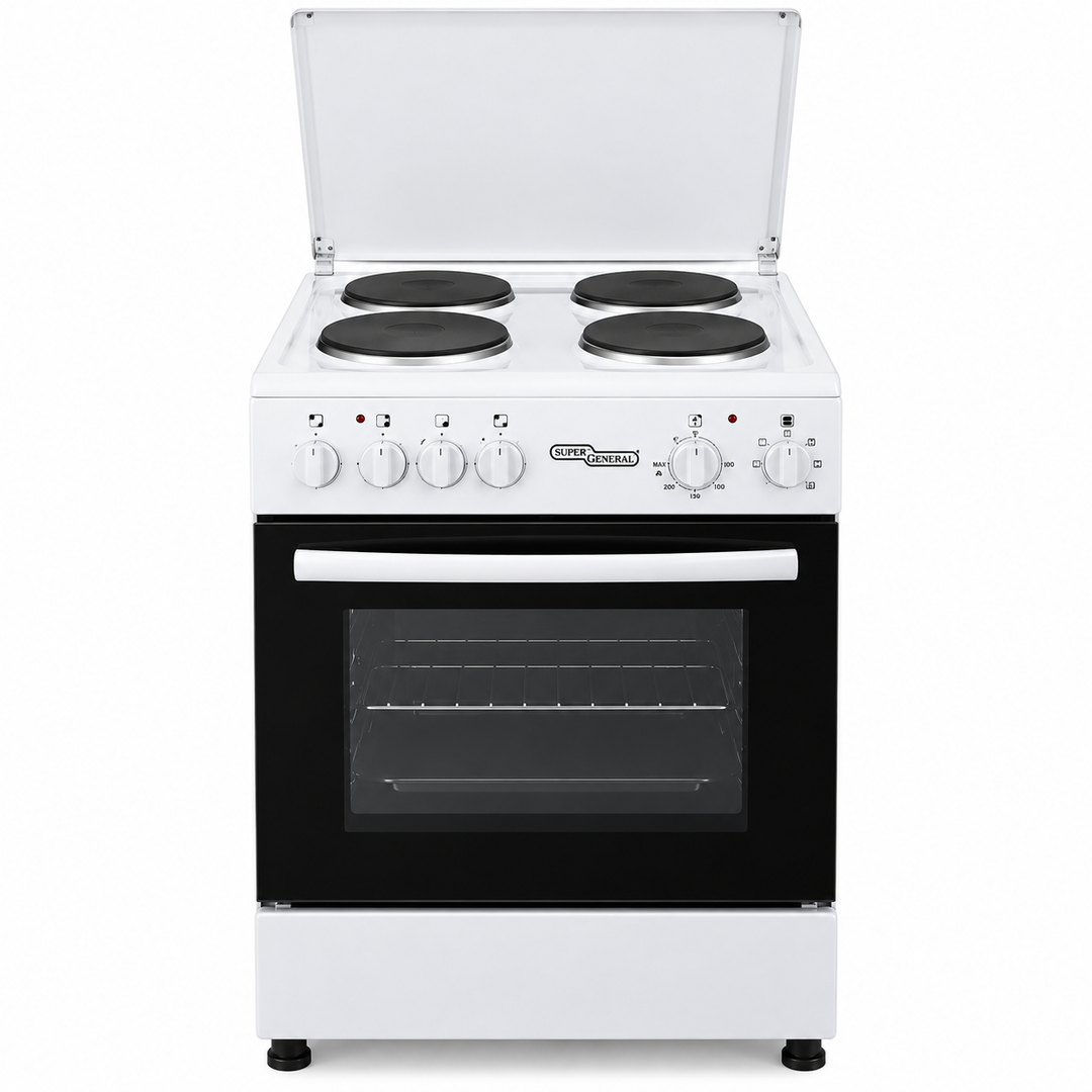 Super General SGC5041BS 50x50cm Freestanding Electric Cooking Range, 4 Hot Plates, Electric Oven & Grill, White