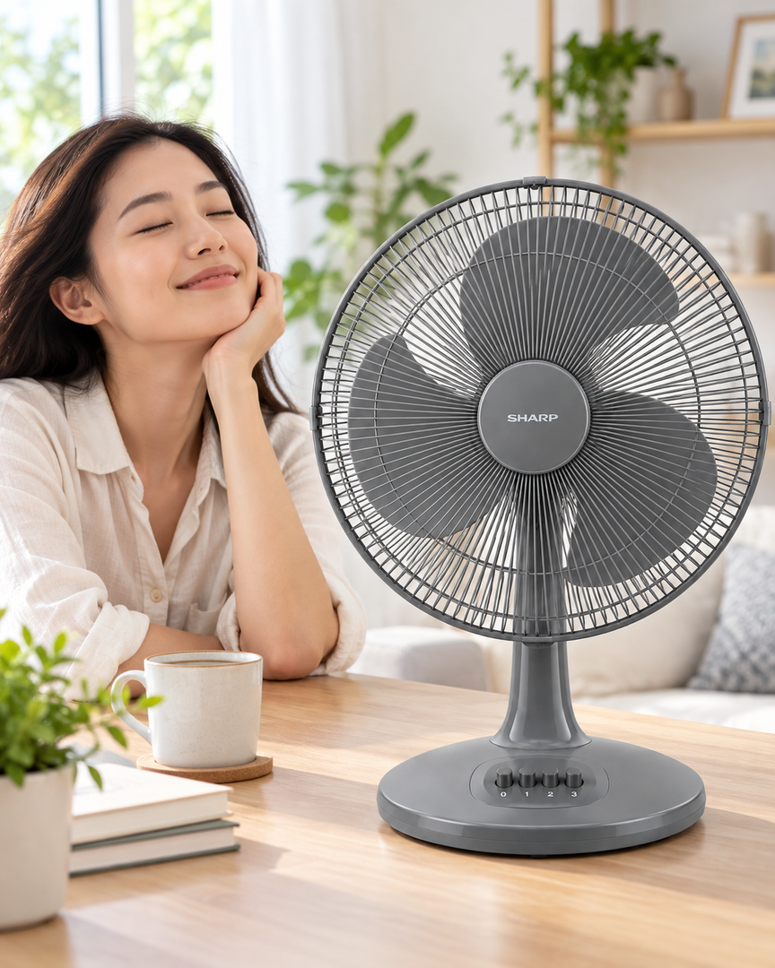 Sharp PJT169GY 16-Inch Table Fan – 50W, 3 Blades, 3-Speed Push Button, Energy Saving, Dark Grey