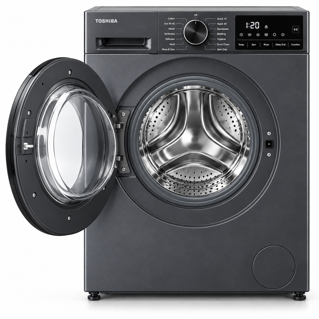 Toshiba 7kg Front Load Washing Machine, 1200 RPM, Inverter Motor, Steam Wash, Morandi Grey – TW-T21BU80UWB(MG) - Teq Souq