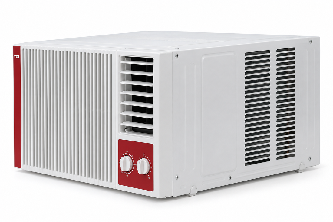 TCL 1.5 Ton Window Air Conditioner, 18000 BTU, Rotary Compressor, T3 Tropical Cooling, R410A Refrigerant & Golden Fin – White/Red | TAC-18CWA-LTA - Teq Souq