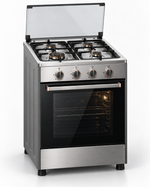 Load image into Gallery viewer, TOSHIBA 60x60cm 4 Burner Freestanding Gas Cooking Range with Gas Oven, Grill, Auto Ignition &amp; Glass Lid – Stainless Steel | TBA-24BMG4G089KS - Teq Souq