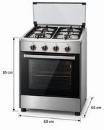 Load image into Gallery viewer, TOSHIBA 60x60cm 4 Burner Freestanding Gas Cooking Range with Gas Oven, Grill, Auto Ignition &amp; Glass Lid – Stainless Steel | TBA-24BMG4G089KS - Teq Souq