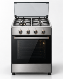 TOSHIBA 60x60cm 4 Burner Freestanding Gas Cooking Range with Gas Oven, Grill, Auto Ignition & Glass Lid – Stainless Steel | TBA-24BMG4G089KS - Teq Souq