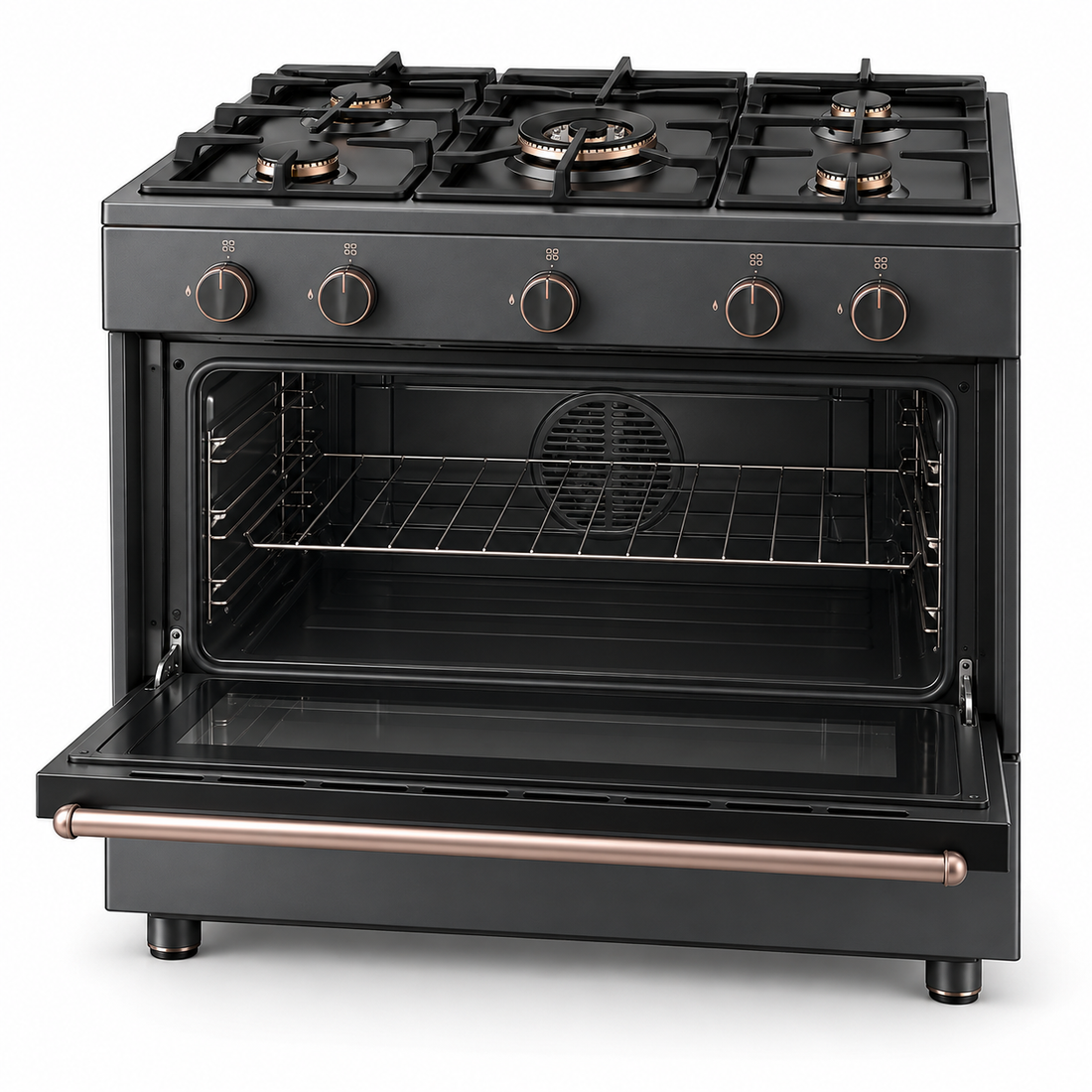 TOSHIBA Lava Series 90cm 5 Burner Gas Cooking Range with 115L Gas Oven, Convection Fan & Flame Failure Safety – Dark Grey | TBA-36LMG5G089KS - Teq Souq