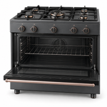 Load image into Gallery viewer, TOSHIBA Lava Series 90cm 5 Burner Gas Cooking Range with 115L Gas Oven, Convection Fan &amp; Flame Failure Safety – Dark Grey | TBA-36LMG5G089KS - Teq Souq