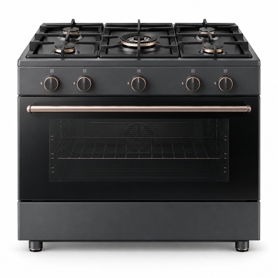 TOSHIBA Lava Series 90cm 5 Burner Gas Cooking Range with 115L Gas Oven, Convection Fan & Flame Failure Safety – Dark Grey | TBA-36LMG5G089KS - Teq Souq