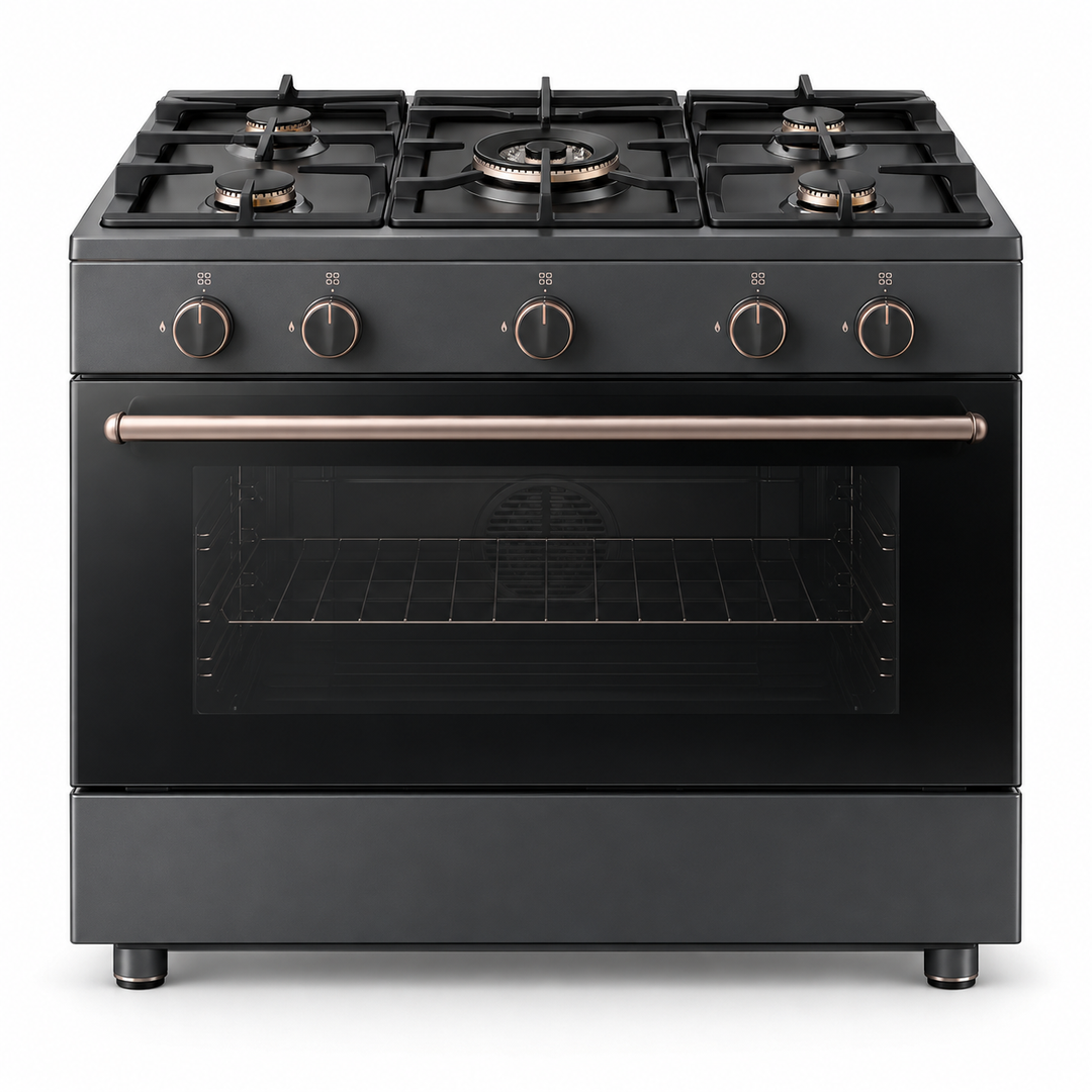 TOSHIBA Lava Series 90cm 5 Burner Gas Cooking Range with 115L Gas Oven, Convection Fan & Flame Failure Safety – Dark Grey | TBA-36LMG5G089KS - Teq Souq