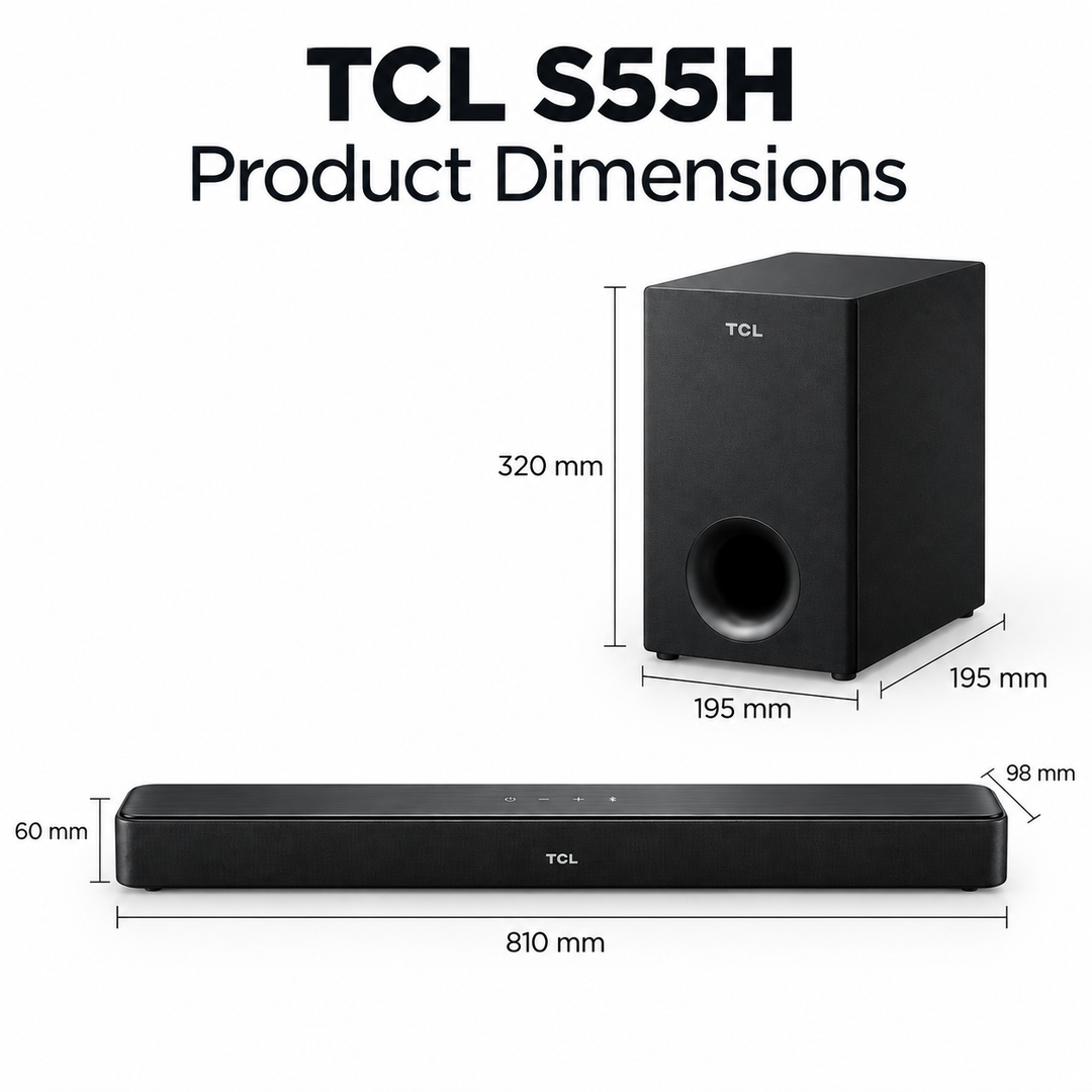 TCL S55H 220W 2.1 Channel Soundbar with Wireless Subwoofer, Dolby Atmos & Bluetooth