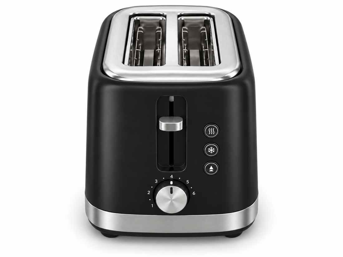 KENWOOD 900W 2-Slice Electric Bread Toaster with Adjustable Browning, Defrost, Reheat & Cancel Functions – Black/Silver | TCM01.A0BK - Teq Souq