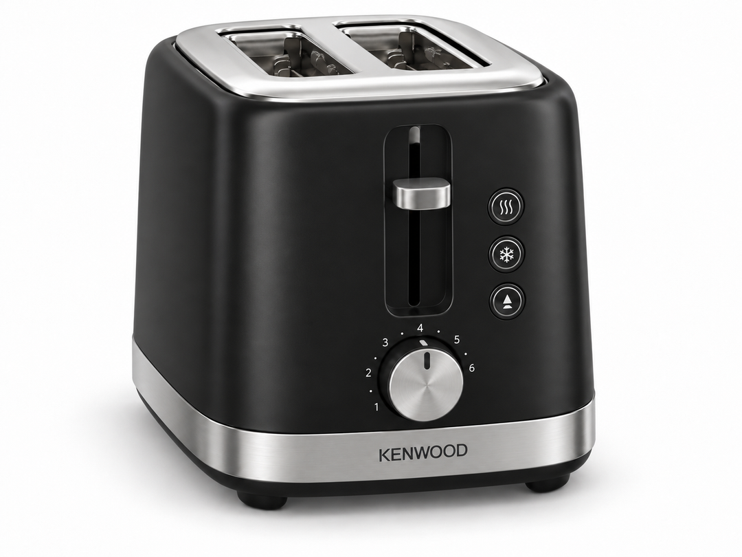 KENWOOD 900W 2-Slice Electric Bread Toaster with Adjustable Browning, Defrost, Reheat & Cancel Functions – Black/Silver | TCM01.A0BK - Teq Souq