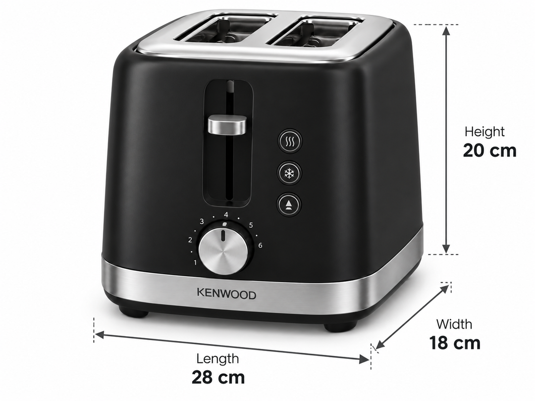 KENWOOD 900W 2-Slice Electric Bread Toaster with Adjustable Browning, Defrost, Reheat & Cancel Functions – Black/Silver | TCM01.A0BK - Teq Souq
