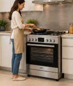 Load image into Gallery viewer, TERIM 60x60cm 4 Burner Gas Cooking Range with 55L Electric Oven, Turbo Fan &amp; Digital Timer – Stainless Steel | TERGE66ST - Teq Souq