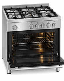TERIM 90x60cm 5 Burner Gas Cooking Range with 106L Electric Oven, Turbo Fan & Digital Timer – Stainless Steel | TERGE96ST - Teq Souq