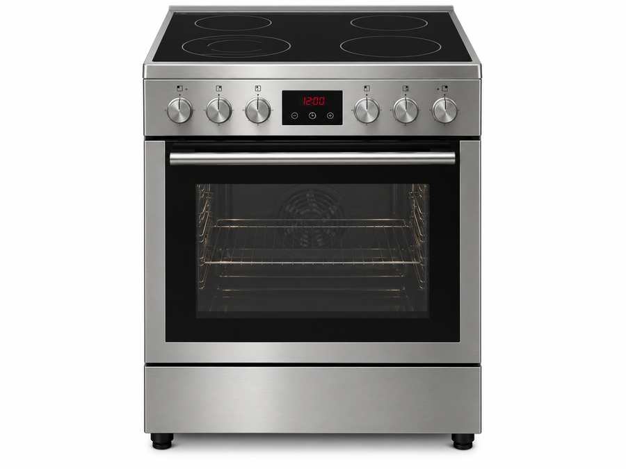TERIM 60x60cm 4 Ceramic Hob Electric Cooking Range with 80L Oven, 9 Cooking Functions & Turbo Fan – Stainless Steel | TERHFC66ST - Teq Souq