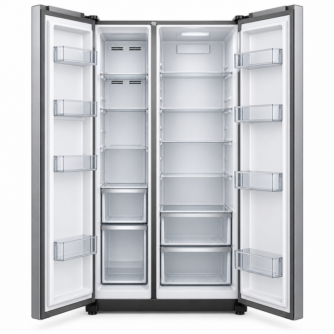 TERIM 518.6L Net / 720L Gross Side-by-Side No Frost Refrigerator with Water Dispenser – Bright Silver | TERRSBS720WD - Teq Souq