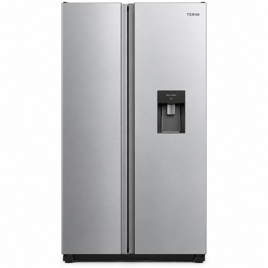 TERIM 518.6L Net / 720L Gross Side-by-Side No Frost Refrigerator with Water Dispenser – Bright Silver | TERRSBS720WD - Teq Souq
