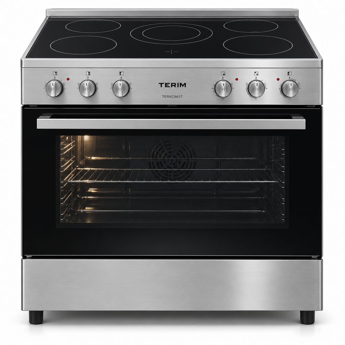 TERIM 90x60cm 5 Ceramic Hob Electric Cooking Range with 9 Oven Functions & Turbo Fan – Stainless Steel | TERVC96ST - Teq Souq