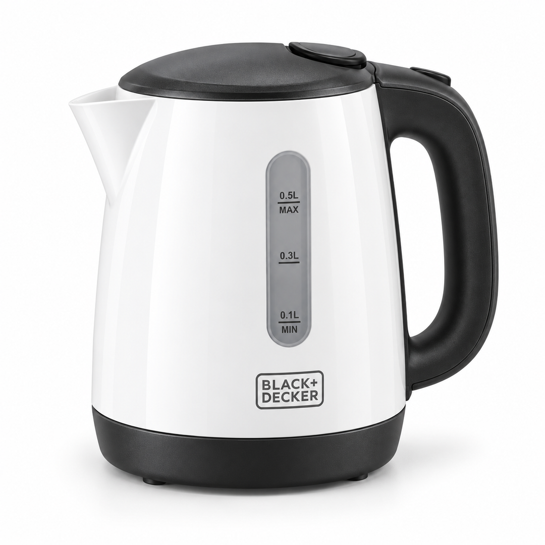 BLACK+DECKER 0.5L 650W Portable Electric Travel Kettle with Auto Shut-Off & Boil-Dry Protection – White | TR250JA-B5 - Teq Souq