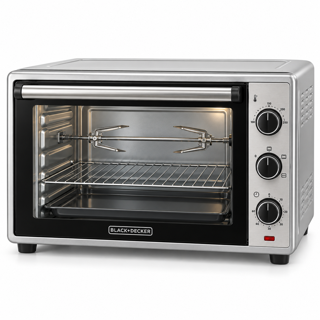 BLACK+DECKER 62L 2000W Electric Oven with Convection, Rotisserie & Double Glass Door – Silver | TRO62RDG-B5 - Teq Souq