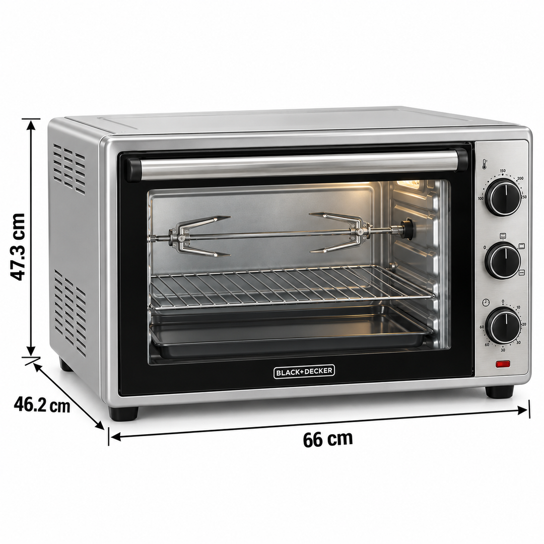 BLACK+DECKER 62L 2000W Electric Oven with Convection, Rotisserie & Double Glass Door – Silver | TRO62RDG-B5 - Teq Souq
