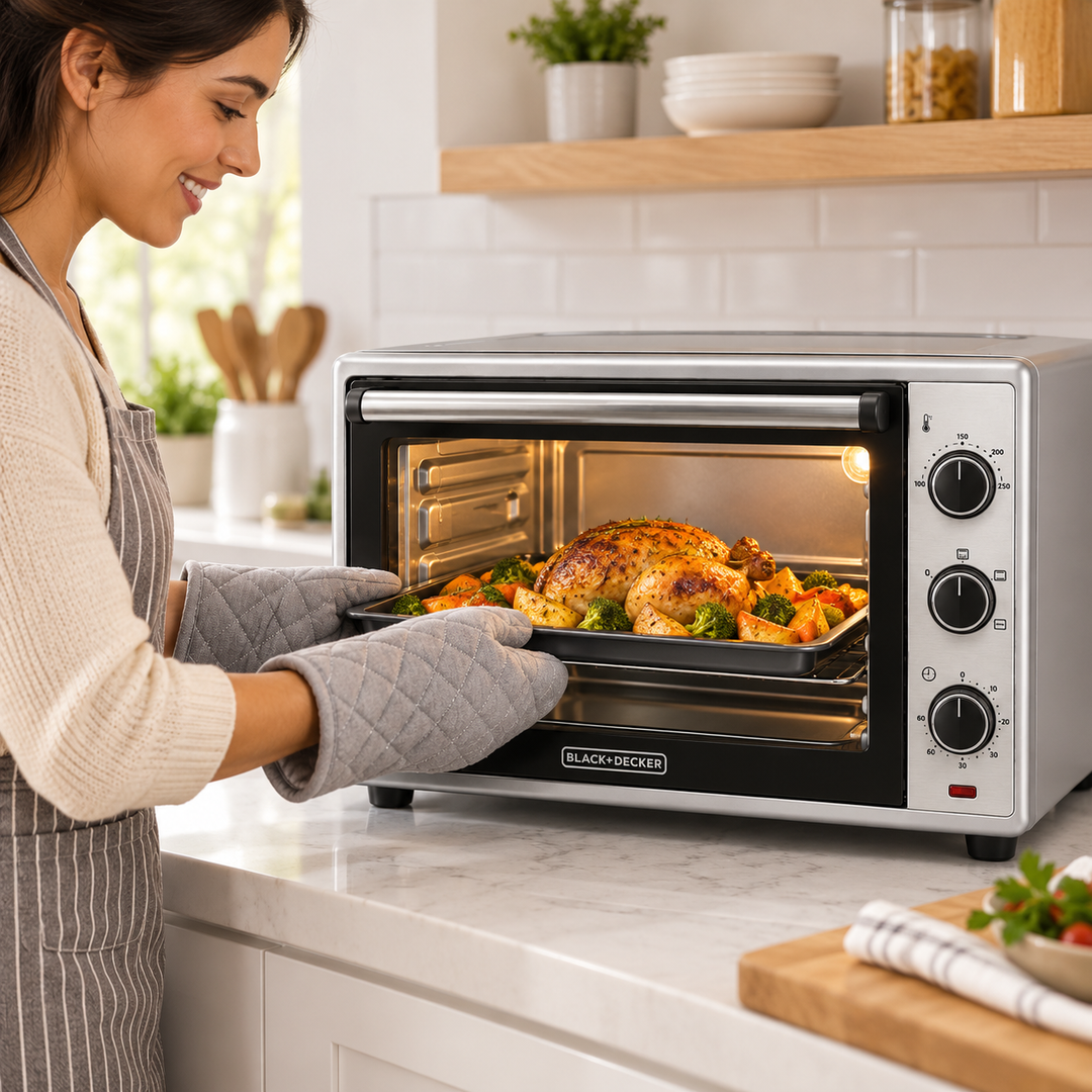 BLACK+DECKER 62L 2000W Electric Oven with Convection, Rotisserie & Double Glass Door – Silver | TRO62RDG-B5 - Teq Souq