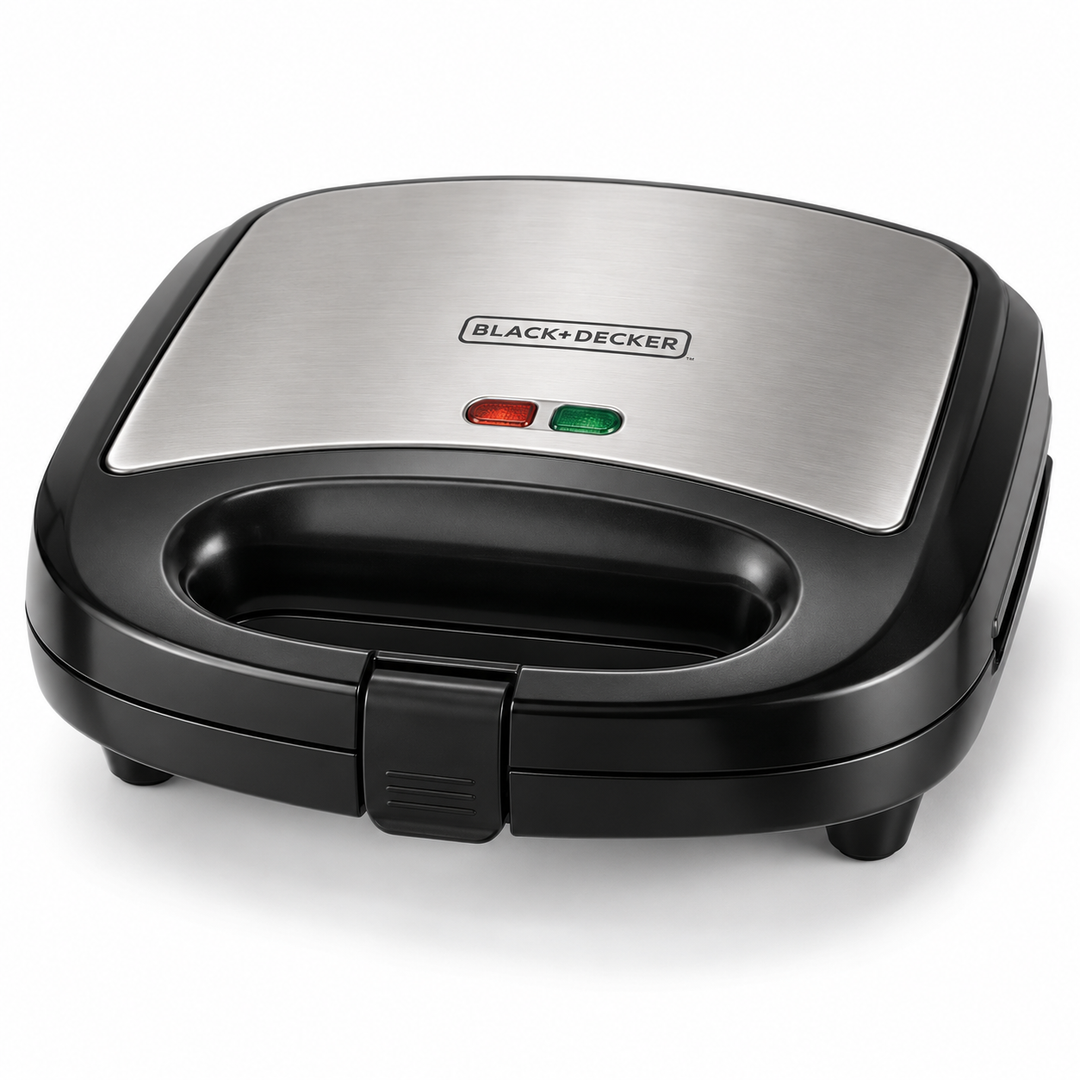 BLACK+DECKER 2-in-1 Sandwich & Grill Maker, 780W, Interchangeable Non-Stick Plates, Black/Silver – TS2120 - Teq Souq