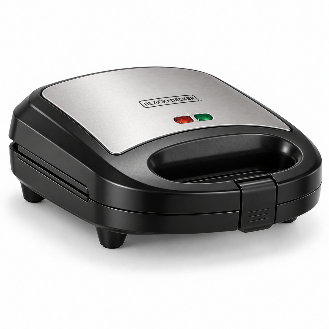 BLACK+DECKER 2-in-1 Sandwich & Grill Maker, 780W, Interchangeable Non-Stick Plates, Black/Silver – TS2120 - Teq Souq
