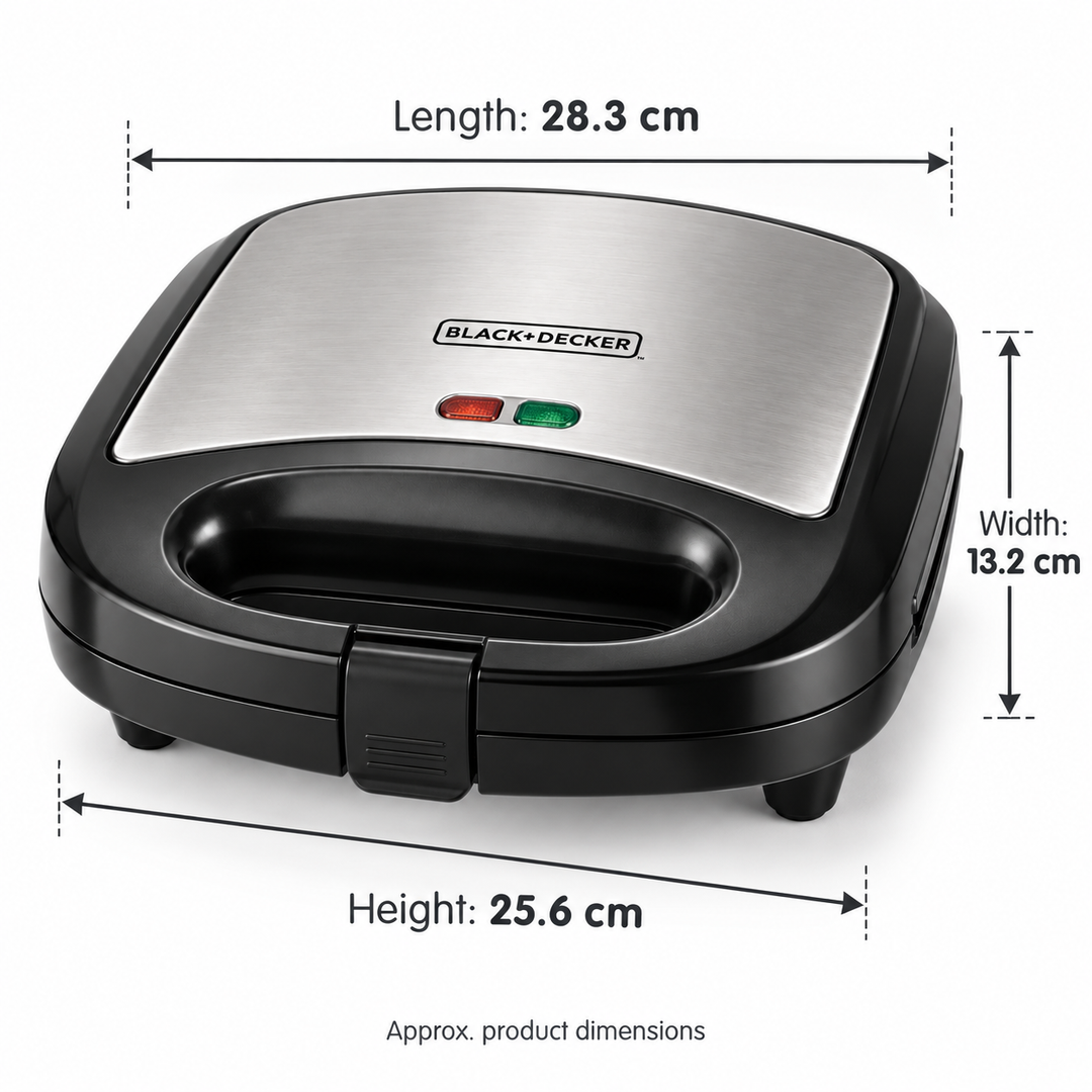 BLACK+DECKER 2-in-1 Sandwich & Grill Maker, 780W, Interchangeable Non-Stick Plates, Black/Silver – TS2120 - Teq Souq