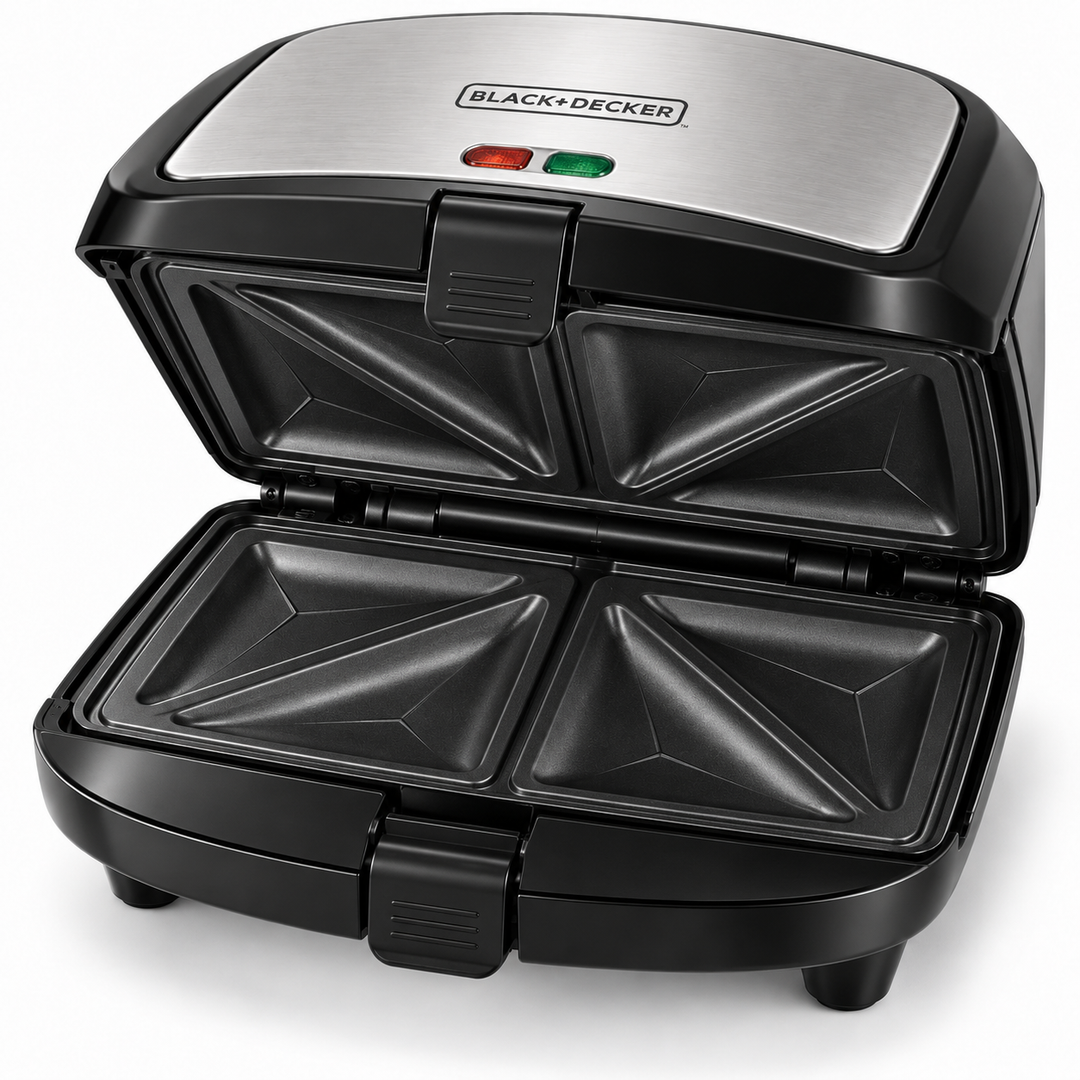 BLACK+DECKER 2-in-1 Sandwich & Grill Maker, 780W, Interchangeable Non-Stick Plates, Black/Silver – TS2120 - Teq Souq