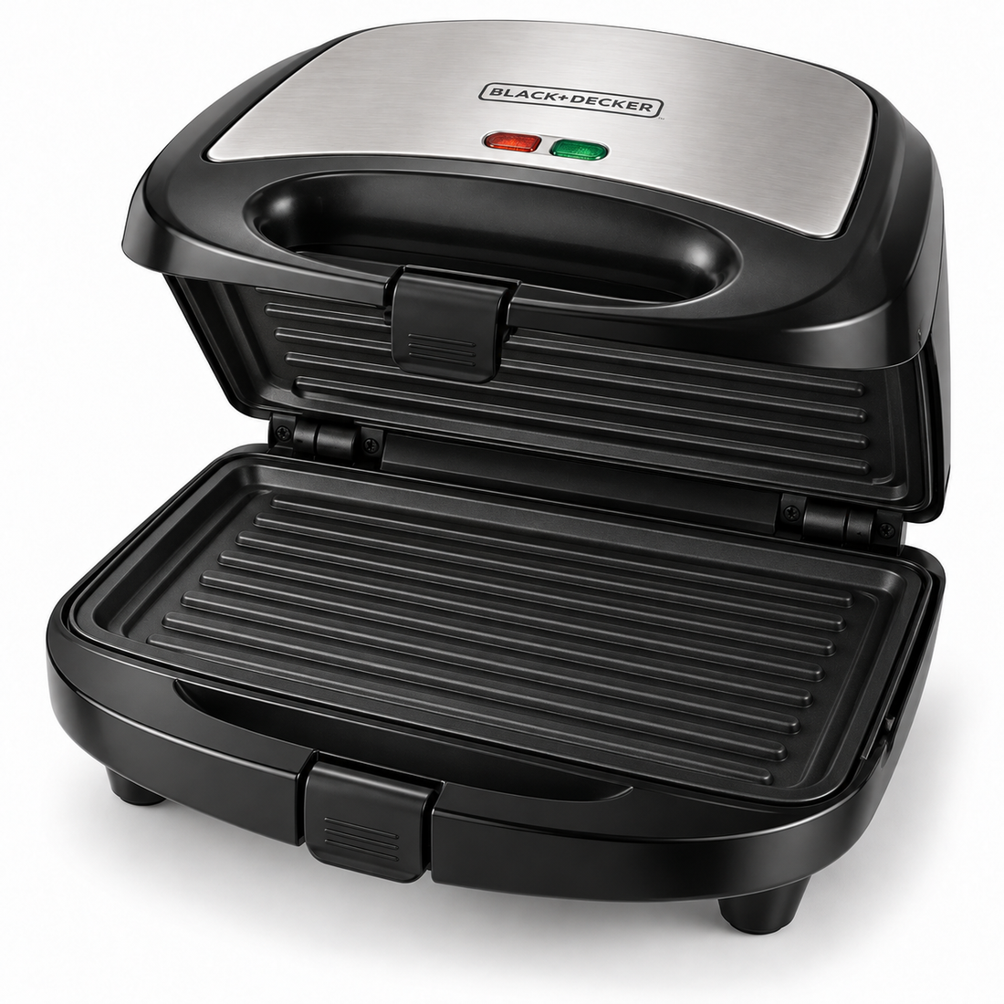 BLACK+DECKER 2-in-1 Sandwich & Grill Maker, 780W, Interchangeable Non-Stick Plates, Black/Silver – TS2120 - Teq Souq