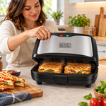 Load image into Gallery viewer, BLACK+DECKER 3-in-1 Sandwich, Grill &amp; Waffle Maker, 780W, Interchangeable Non-Stick Plates, Black/Silver – TS2130-B5 - Teq Souq