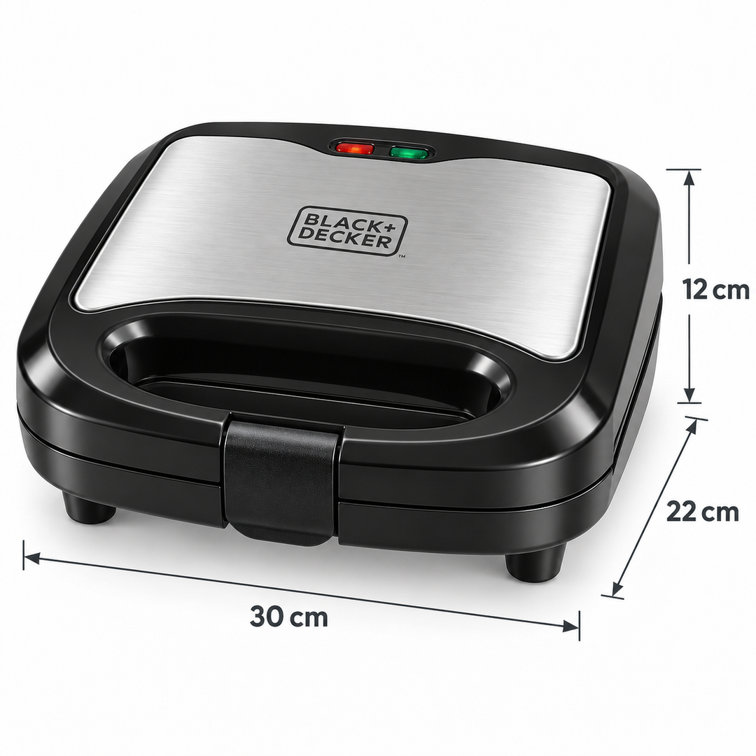 BLACK+DECKER 3-in-1 Sandwich, Grill & Waffle Maker, 780W, Interchangeable Non-Stick Plates, Black/Silver – TS2130-B5 - Teq Souq