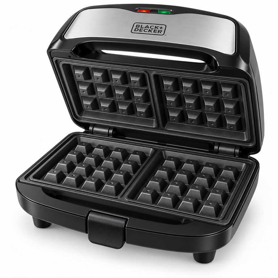 BLACK+DECKER 3-in-1 Sandwich, Grill & Waffle Maker, 780W, Interchangeable Non-Stick Plates, Black/Silver – TS2130-B5 - Teq Souq
