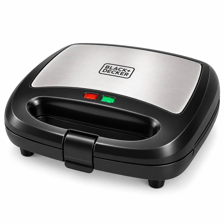 BLACK+DECKER 3-in-1 Sandwich, Grill & Waffle Maker, 780W, Interchangeable Non-Stick Plates, Black/Silver – TS2130 - Teq Souq