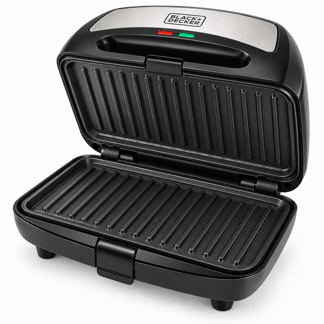 BLACK+DECKER 3-in-1 Sandwich, Grill & Waffle Maker, 780W, Interchangeable Non-Stick Plates, Black/Silver – TS2130 - Teq Souq