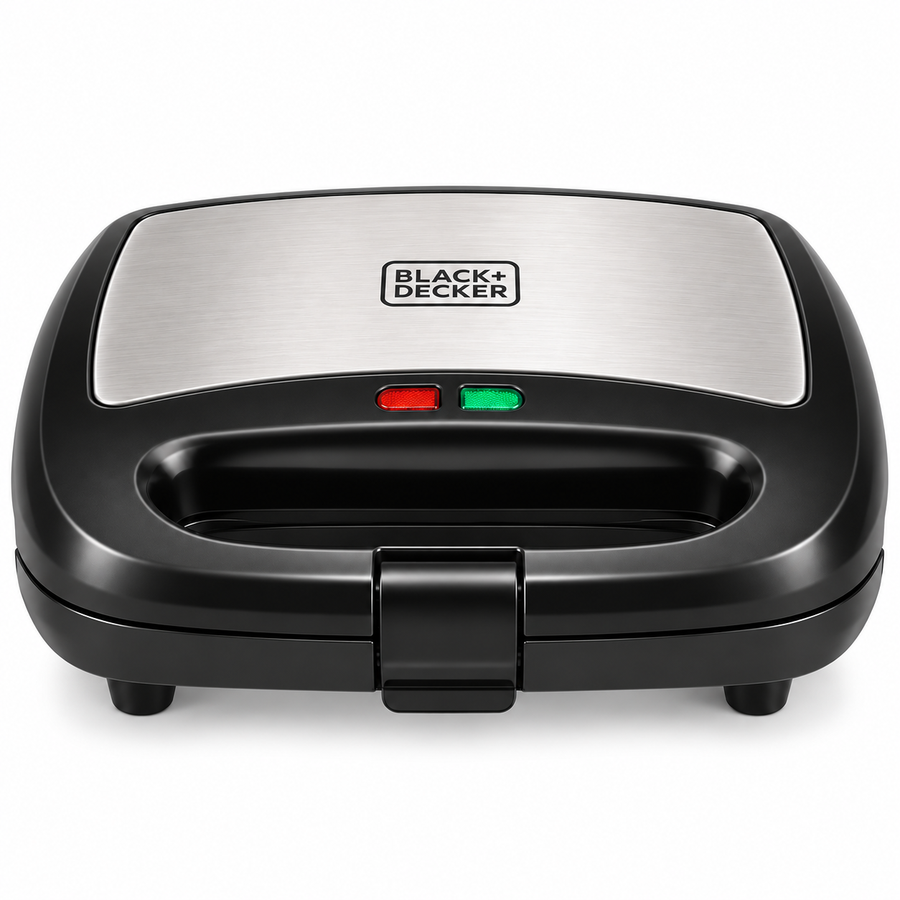 BLACK+DECKER 3-in-1 Sandwich, Grill & Waffle Maker, 780W, Interchangeable Non-Stick Plates, Black/Silver – TS2130 - Teq Souq