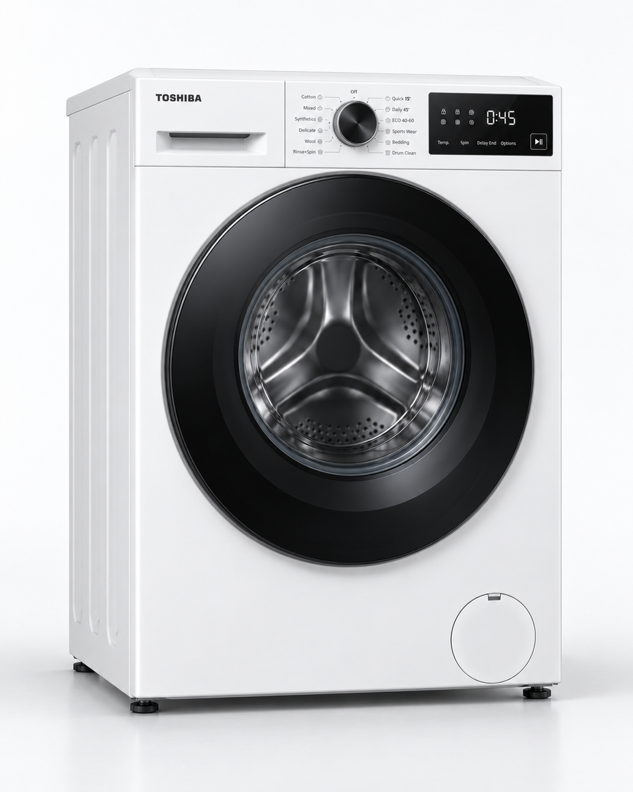 Toshiba 8kg Fully Automatic Front Load Washing Machine, 1400 RPM, Inverter, Steam, White – TW-BL90A4B(WK) - Teq Souq