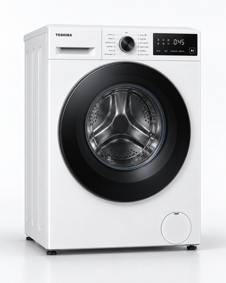 Toshiba 8kg Fully Automatic Front Load Washing Machine, 1400 RPM, Inverter, Steam, White – TW-BL90A4B(WK) - Teq Souq