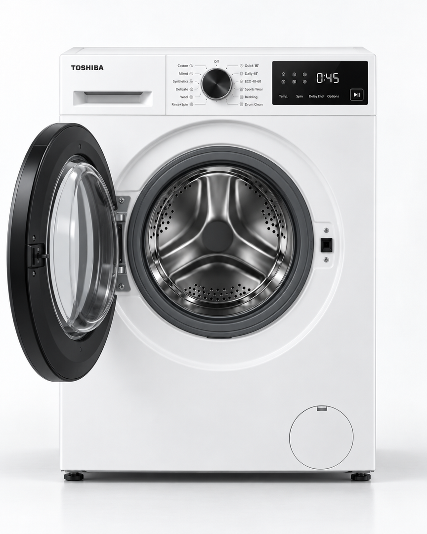 Toshiba 8kg Fully Automatic Front Load Washing Machine, 1400 RPM, Inverter, Steam, White – TW-BL90A4B(WK) - Teq Souq