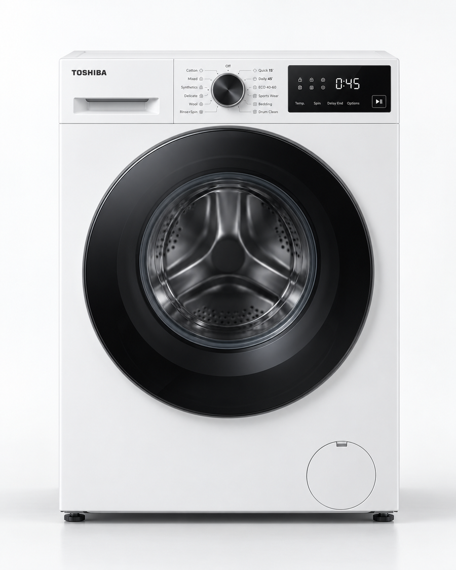 Toshiba 8kg Fully Automatic Front Load Washing Machine, 1400 RPM, Inverter, Steam, White – TW-BL90A4B(WK) - Teq Souq
