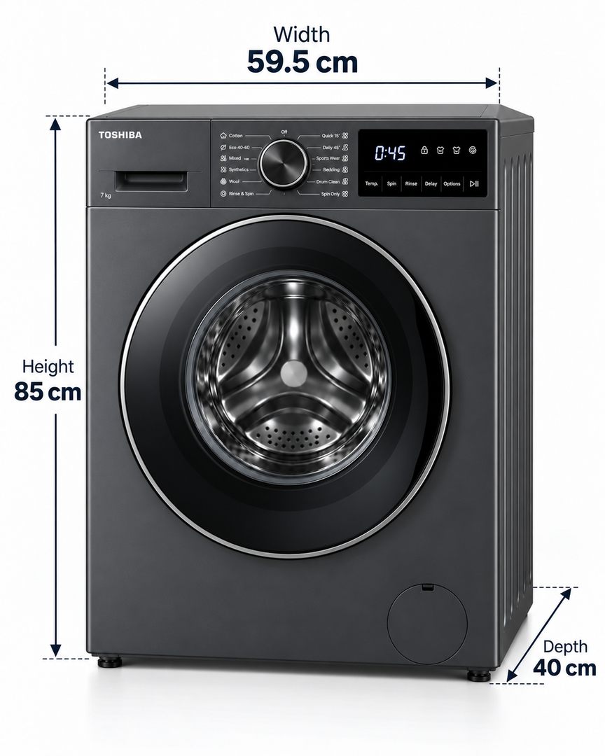 Toshiba 7kg Front Load Washing Machine, 1200 RPM, Origin Inverter, Steam, Morandi Grey – TW-T21BU80UWB(MG) - Teq Souq
