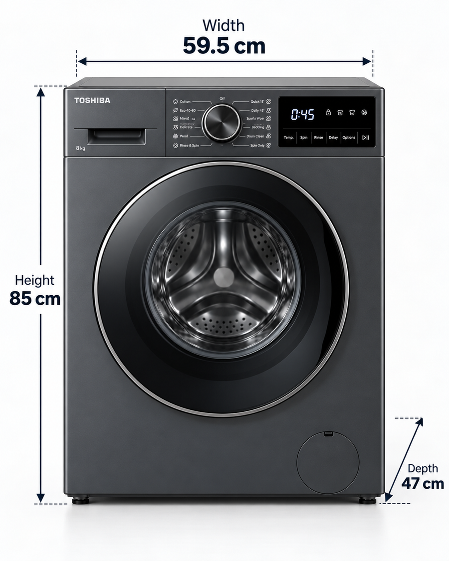 Toshiba 8kg Fully Automatic Front Load Washing Machine, 1400 RPM, Origin Inverter, Steam, Morandi Grey – TW-T21BU90UWB(MG) - Teq Souq