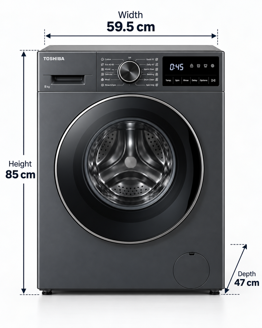 Toshiba 8kg Fully Automatic Front Load Washing Machine, 1400 RPM, Origin Inverter, Steam, Morandi Grey – TW-T21BU90UWB(MG) - Teq Souq