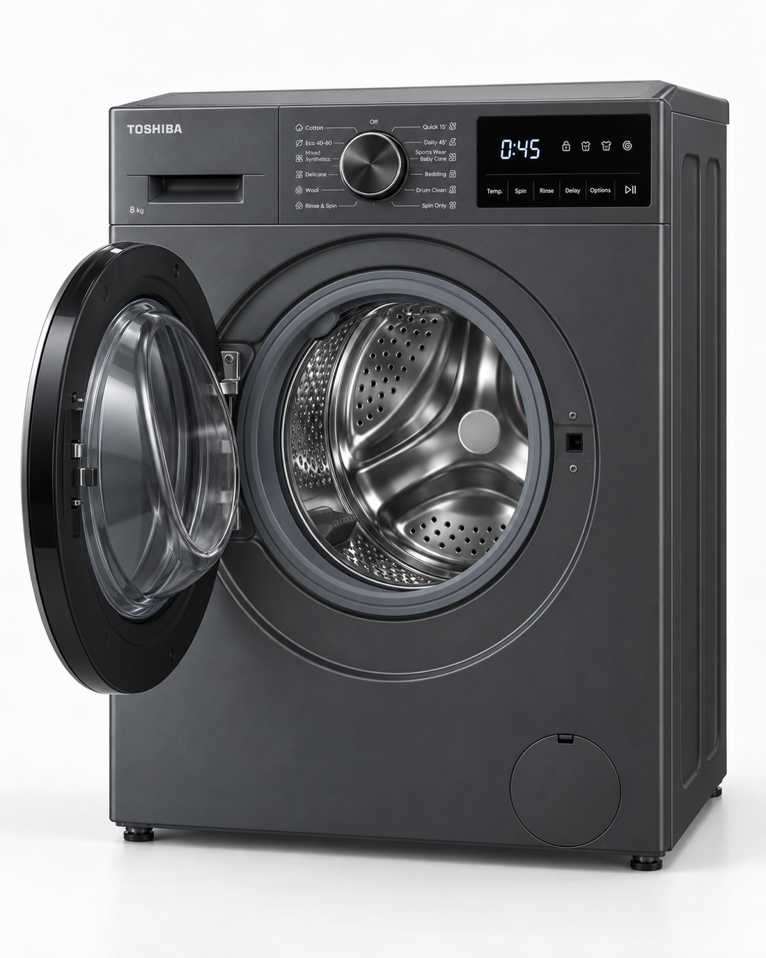 Toshiba 8kg Fully Automatic Front Load Washing Machine, 1400 RPM, Origin Inverter, Steam, Morandi Grey – TW-T21BU90UWB(MG) - Teq Souq