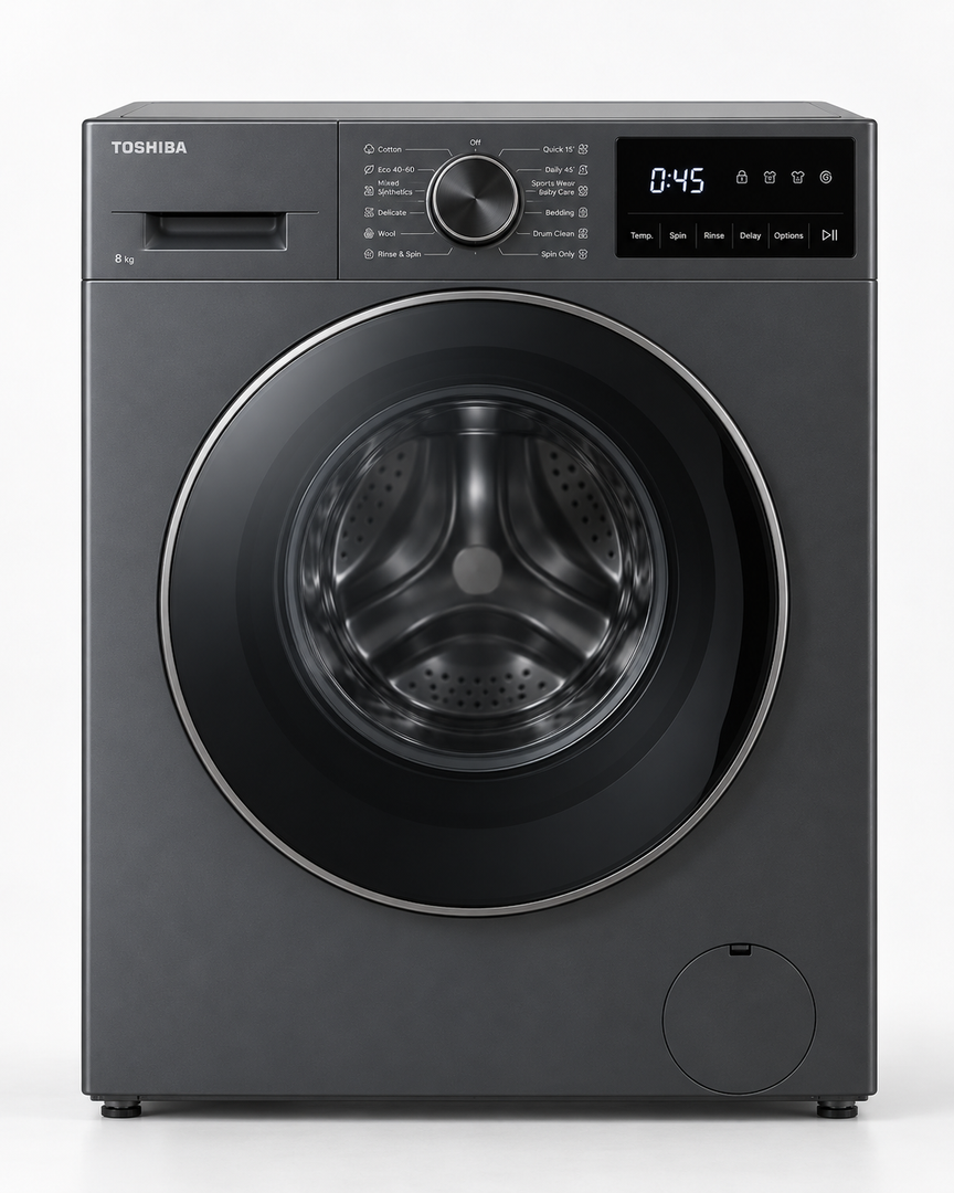Toshiba 8kg Fully Automatic Front Load Washing Machine, 1400 RPM, Origin Inverter, Steam, Morandi Grey – TW-T21BU90UWB(MG) - Teq Souq