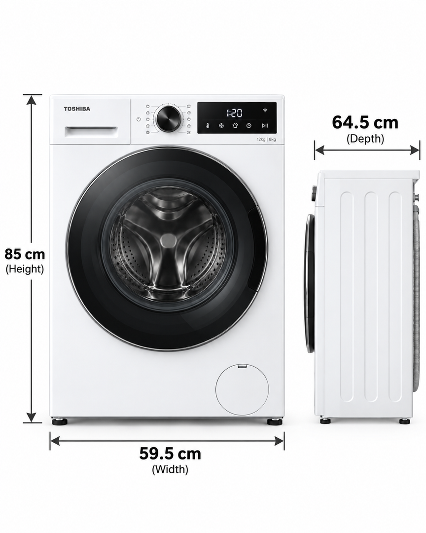 Toshiba 12kg Washer / 8kg Dryer, Fully Automatic Front Load, 1400 RPM, GreatWaves, Steam, Wi-Fi, White – TWD-BM130GF4B(WS) - Teq Souq