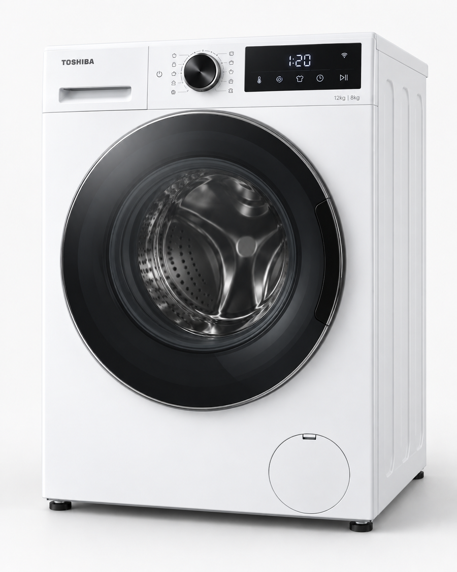 Toshiba 12kg Washer / 8kg Dryer, Fully Automatic Front Load, 1400 RPM, GreatWaves, Steam, Wi-Fi, White – TWD-BM130GF4B(WS) - Teq Souq
