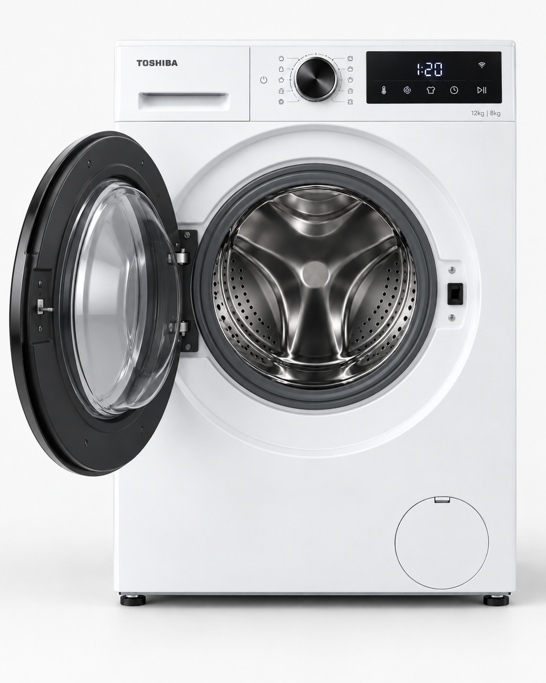 Toshiba 12kg Washer / 8kg Dryer, Fully Automatic Front Load, 1400 RPM, GreatWaves, Steam, Wi-Fi, White – TWD-BM130GF4B(WS) - Teq Souq