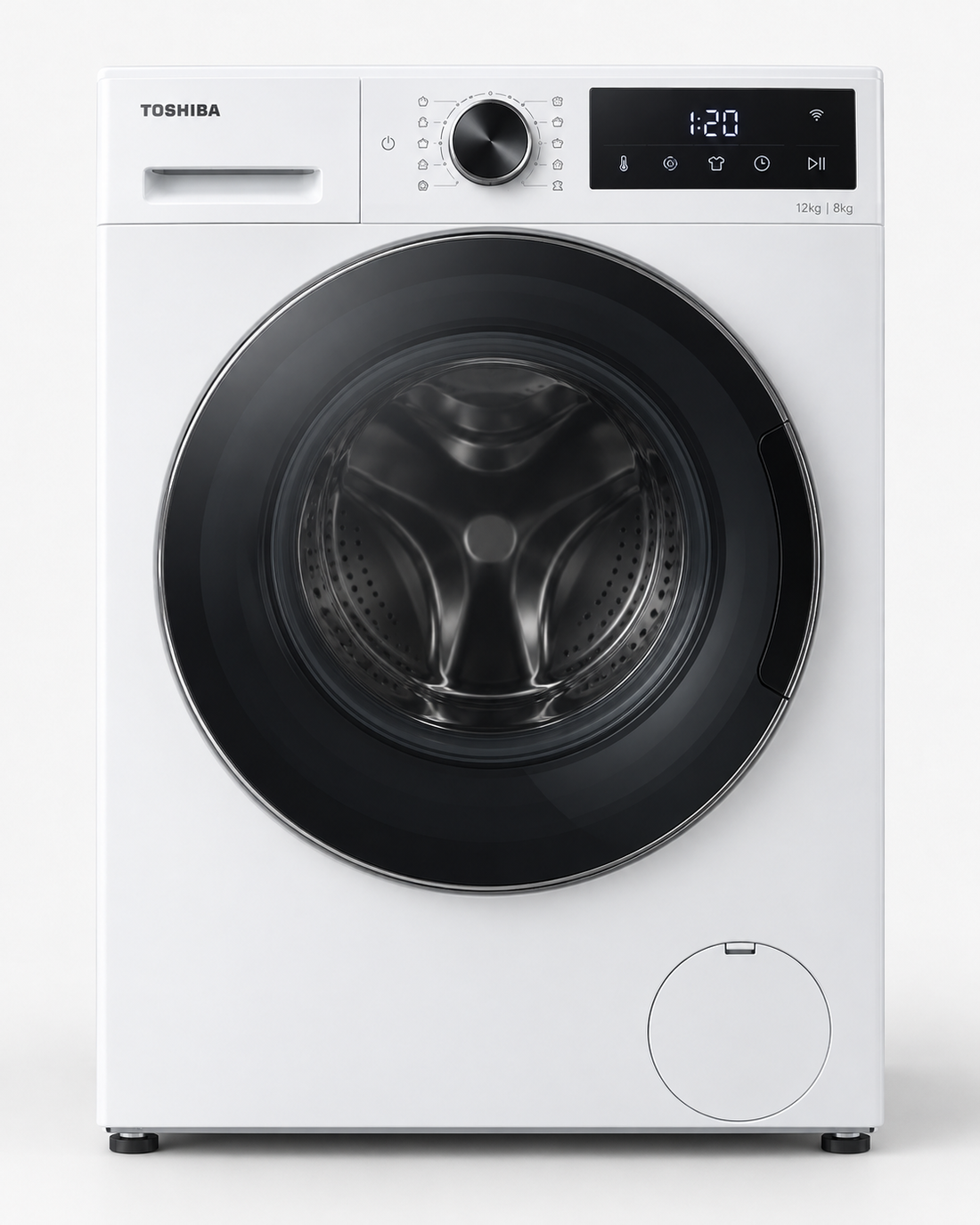 Toshiba 12kg Washer / 8kg Dryer, Fully Automatic Front Load, 1400 RPM, GreatWaves, Steam, Wi-Fi, White – TWD-BM130GF4B(WS) - Teq Souq